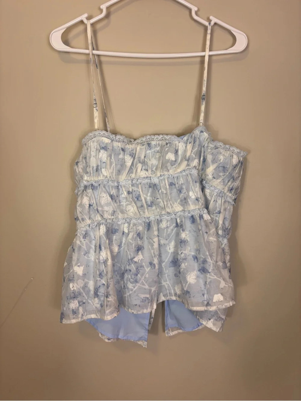 New Lulu's Pale Blue Floral Tie-Front Camisole Tank Top XL